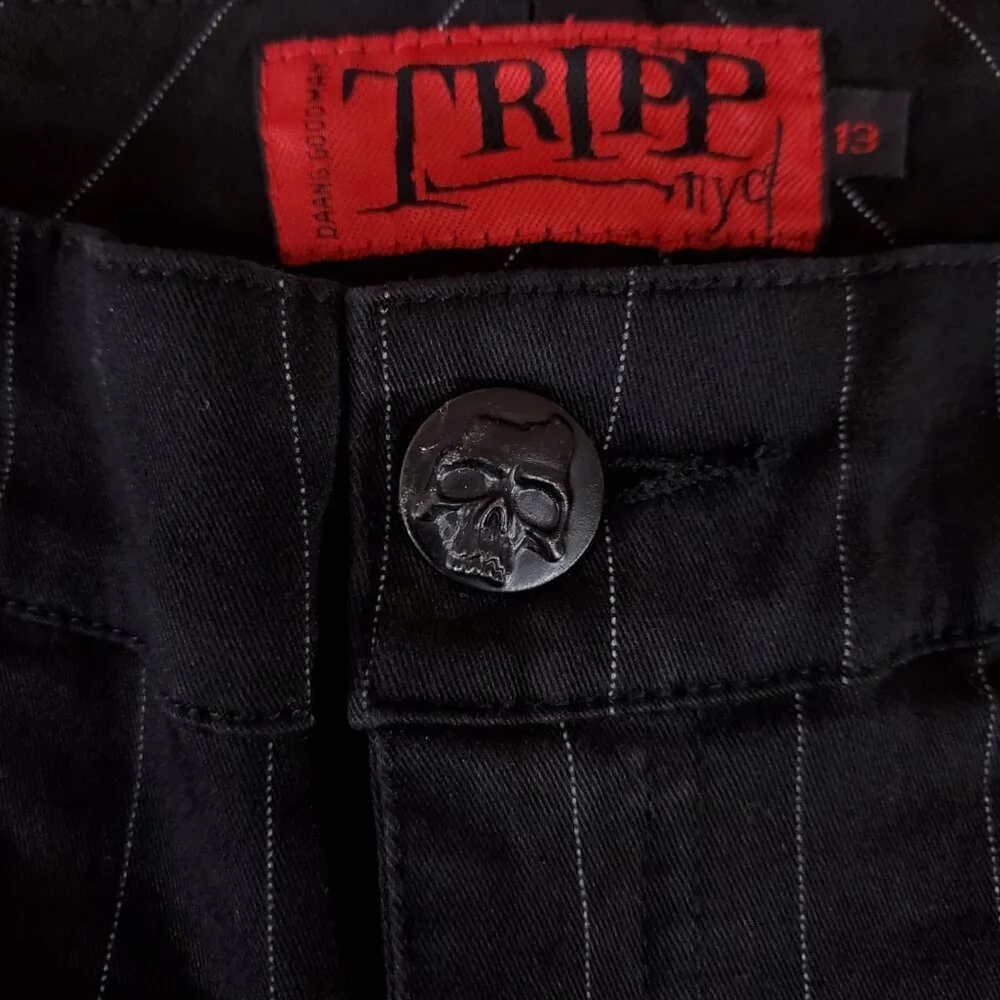 Vtg Tripp NYC Sz 13 Striper Black Tone Boot Cut Pants Pinstripe Goth Punk Y2K - Picture 7 of 15